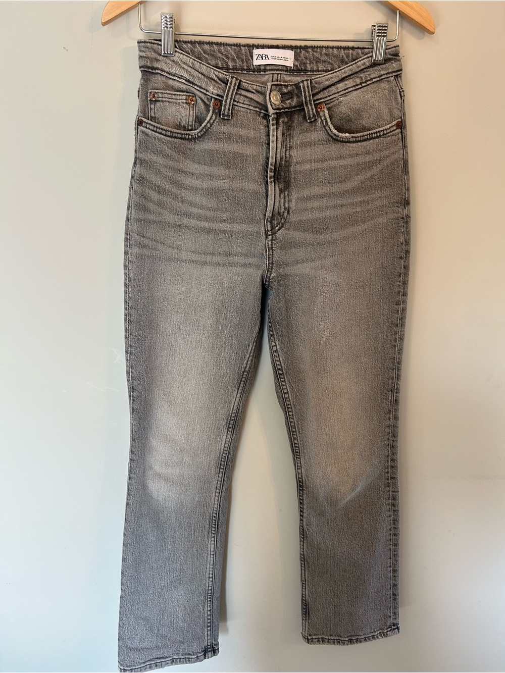 Zara High Rise Straight Jeans in Faded Gray Wash Streetwear Cotton size 26
